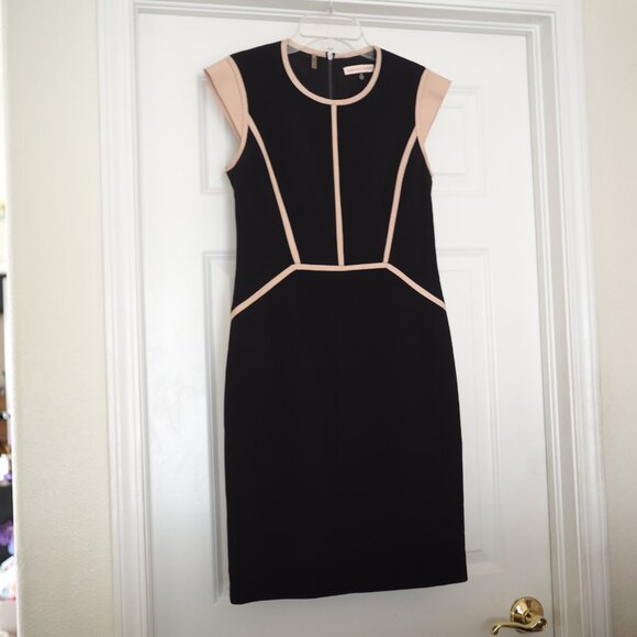 Rebecca Taylor Black and Peach Pink Business Midi Formal Business Dress Size 4 - Picture 3 of 14